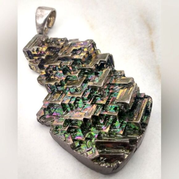 Bismuth Crystal Iridescent Rainbow Metal Jewelry Silver Vintage Natural - Picture 2 of 15